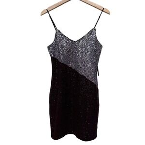 Express Sequin Mini Dress Women Sz S Black Silver Sleeveless Bodycon‎ Formal